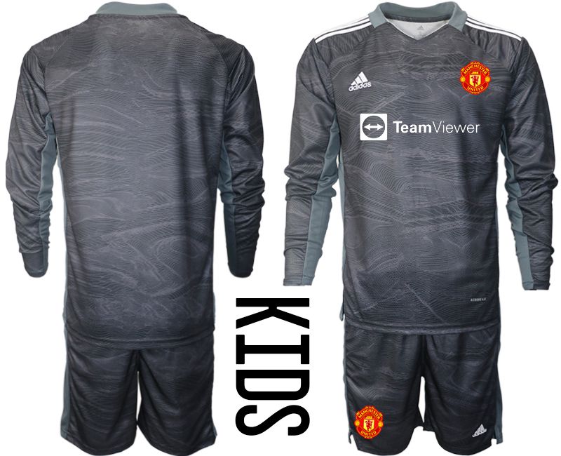 Youth 2021-2022 Club Manchester United black long sleeve goalkeeper blank Soccer Jersey